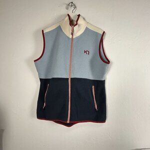 Kari Traa Women’s Fleece Vest XL Blue Full Zip Colorblock Zipper Pockets Outdoor